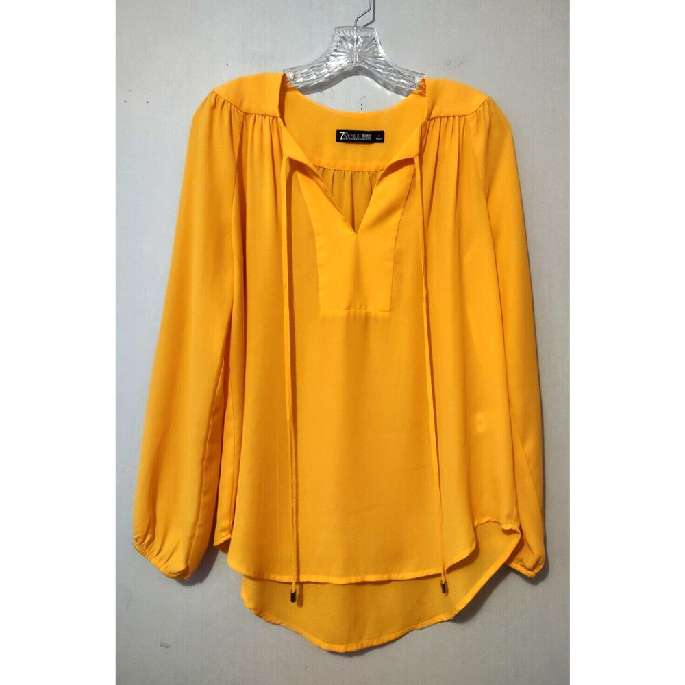 New York & Company 7th Avenue Yellow Long Sleeve Flowy Blouse Size Small